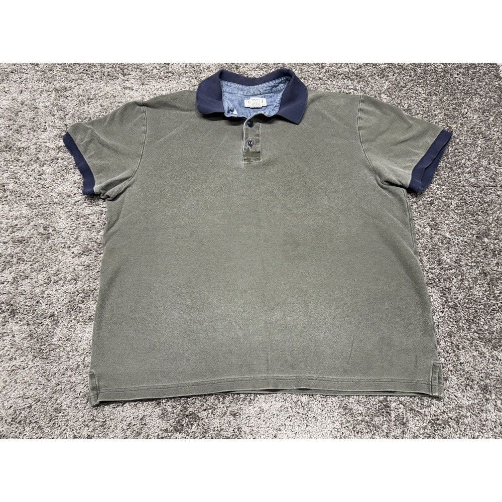 VTG LL Bean Polo Mens‎ L Green Made USA 90s Retro 100% Cotton Collar Polo
